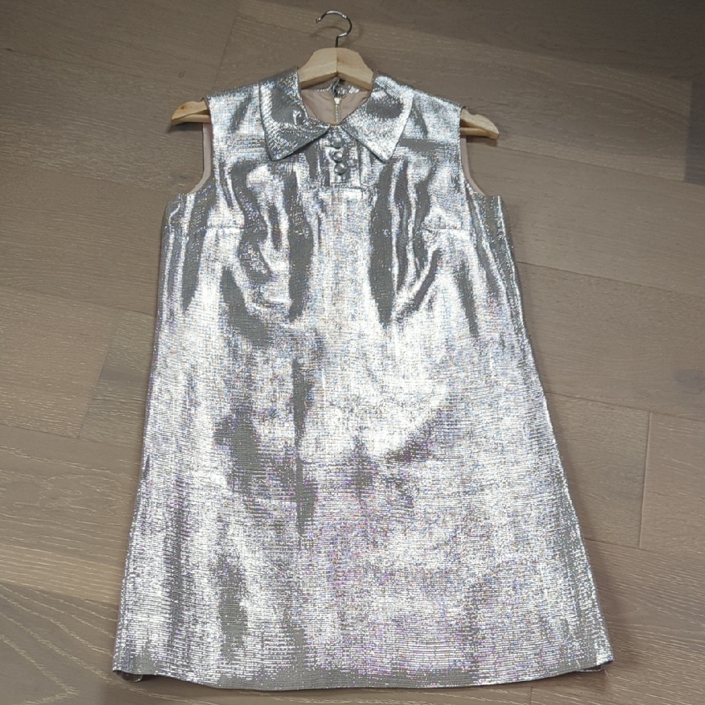 Silver Sleeveless Mini Dress with Peter Pan Collar for Cocktail